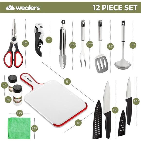 12 Piece Camp Kitchen Cooking Utensil Set Travel Organizer Grill Accessories - Picture 3 of 6